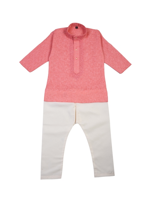 La Bele Boys Pink & Cream-Coloured Embroidered Kurta with Pyjamas