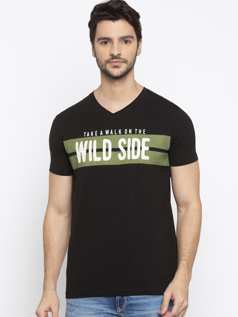 

SPYKAR Men Black Printed V-Neck T-shirt