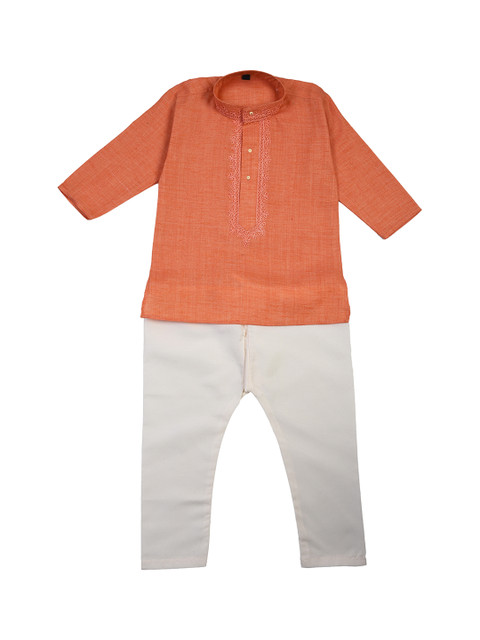 

La Bele Boys Orange & Cream-Coloured Embroidered Kurta with Pyjamas