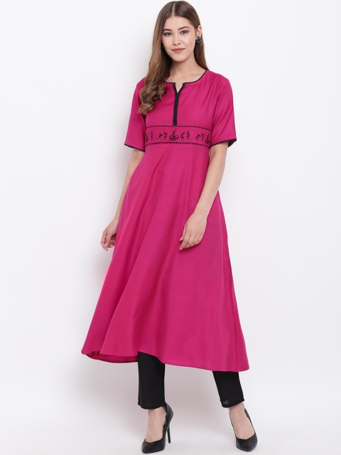 

Shakumbhari Women Pink & Black Embroidered Anarkali Kurta