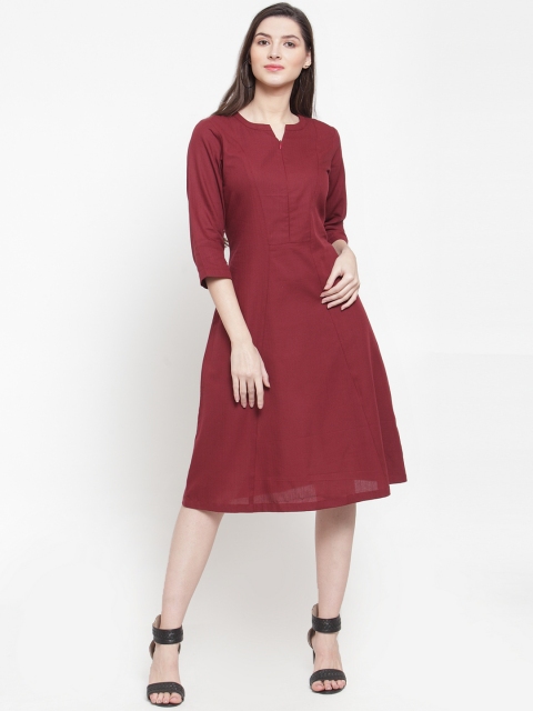 

Ayaany Women Maroon Solid Fit and Flare Dress