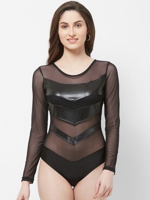 

bebe Women Black Solid Mesh Body Suit