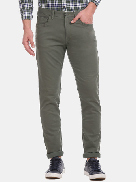 

U.S. Polo Assn. Men Olive Green Slim Fit Solid Regular Trousers