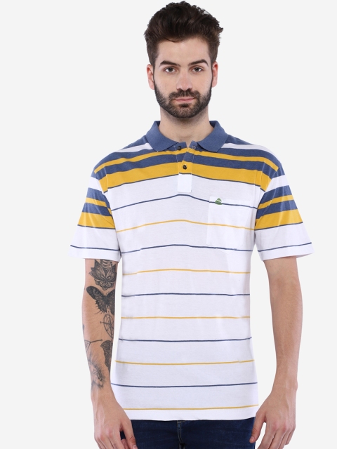 

Duke Men White & Yellow Striped Polo Collar T-shirt