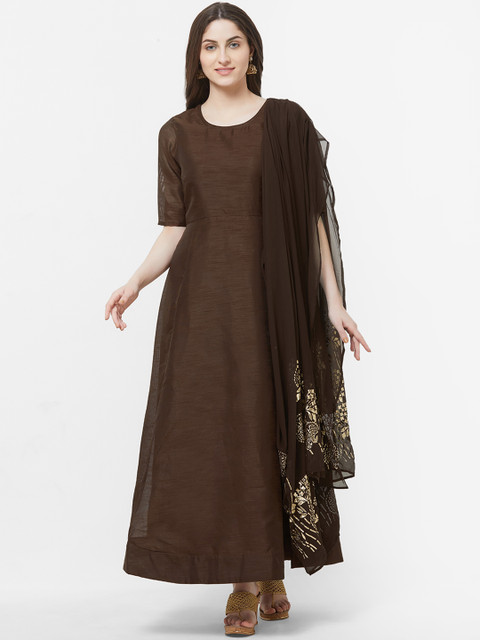 

Vedic Women Brown Solid A-Line Kurta