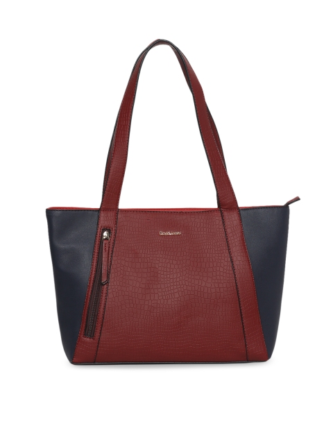 

David Jones Navy Blue & Maroon Textured Shoulder Bag