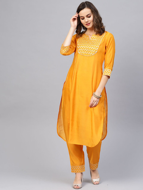 

Indo Era Women Mustard Yellow Yoke Design Kurta with Palazzos