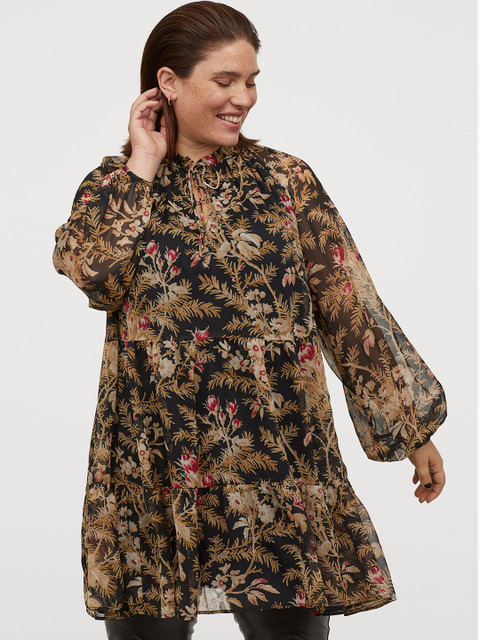 

H&M+ Women Black & Brown Printed Chiffon Sustainable Dress