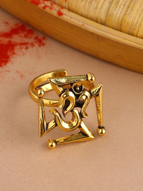 

Voylla Gold-Plated Oxidized Aarambh Swastik Motif Finger Ring