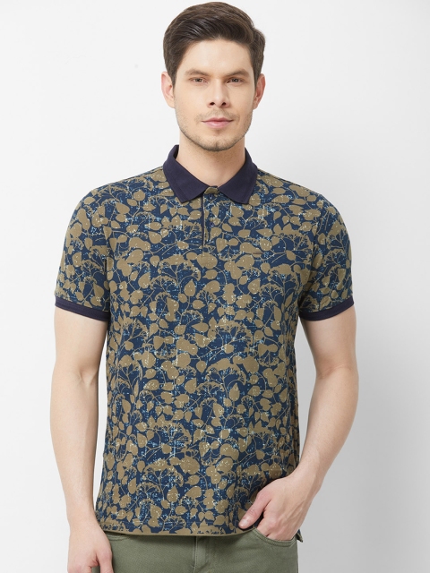 

NEXGEN CLUB Men Beige & Navy Blue Printed Polo Collar T-shirt
