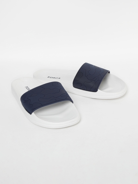 

Forca by Lifestyle Men White & Navy Blue Self Design Sliders