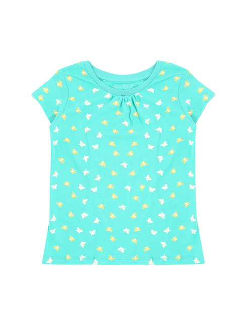 

Pantaloons Junior Girls Green Printed Round Neck Pure Cotton T-shirt