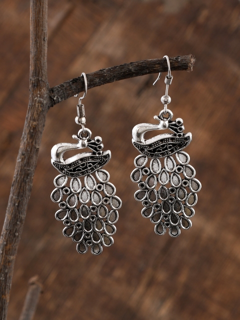 

Silvermerc Designs Silver Plated Oxidised Peacock Shaped Drop Earrings
