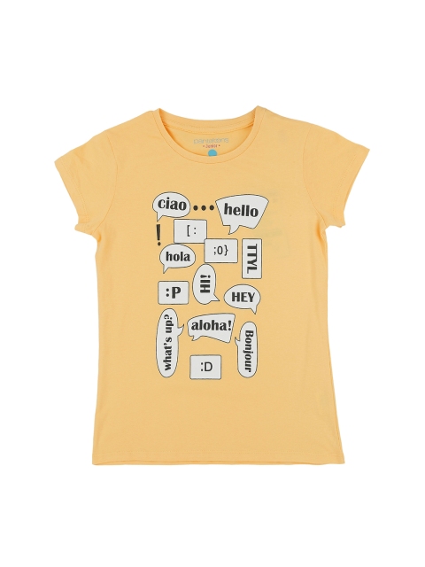 

Pantaloons Junior Girls Yellow Printed Round Neck Pure Cotton T-shirt