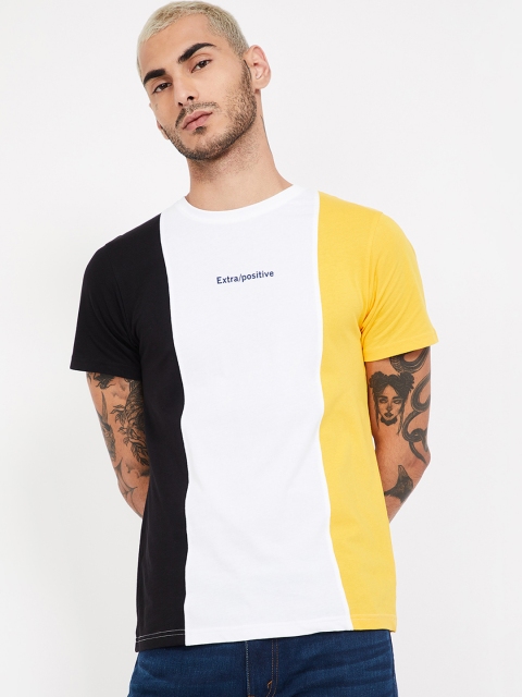 

Fame Forever by Lifestyle Men Yellow & White Colourblocked Round Neck T-shirt
