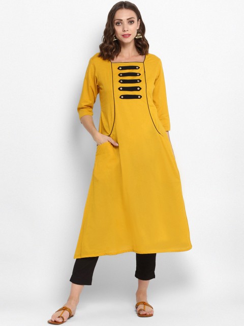 

Sringam Women Yellow Solid A-Line Kurta