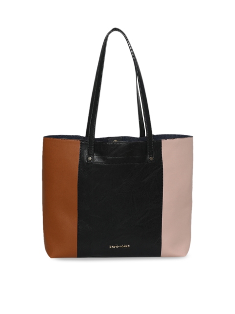 

David Jones Tan Brown & Black Colourblocked Tote Bag