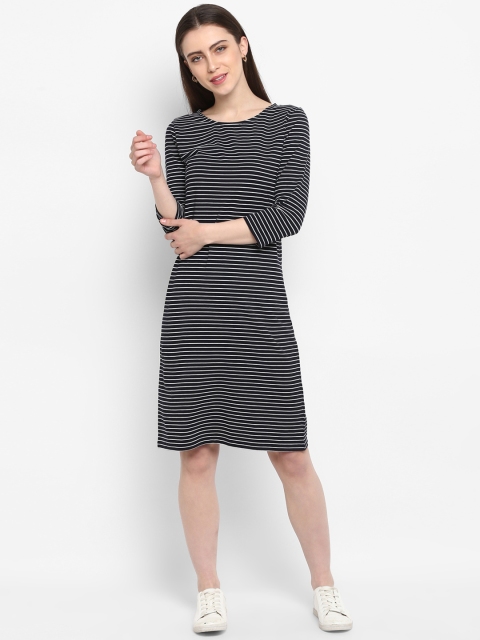 

Color Cocktail Women Navy Blue Striped T-shirt Dress