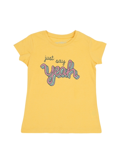 

Pantaloons Junior Girls Yellow Printed Round Neck Pure Cotton T-shirt