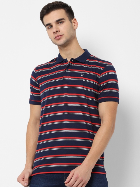 

Allen Solly Sport Men Navy Blue Striped Polo Collar T-shirt