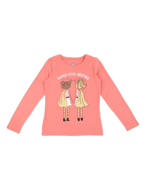 

Pantaloons Junior Girls Peach-Coloured Printed Round Neck T-shirt