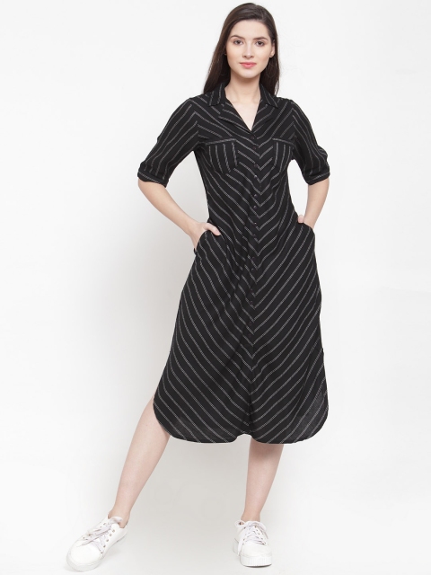 

Ayaany Women Black Striped Shirt Dress