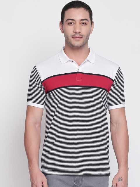 

BYFORD by Pantaloons Men White & Black Striped Polo Collar T-shirt