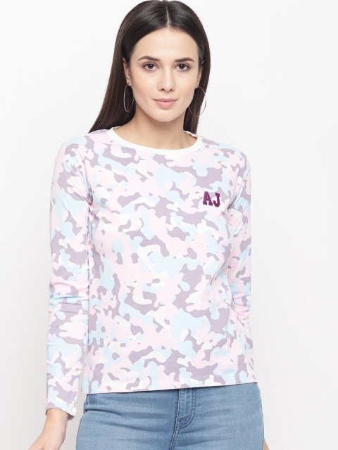 

Aeropostale Women Pink & Off-White Printed Round Neck T-shirt