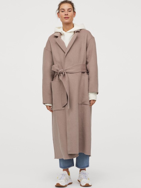 

H&M Women Beige Wool-Blend Coat