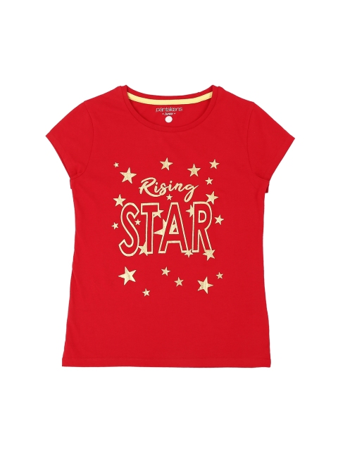 

Pantaloons Junior Girls Red Yellow Printed Round Neck Pure Cotton T-shirt