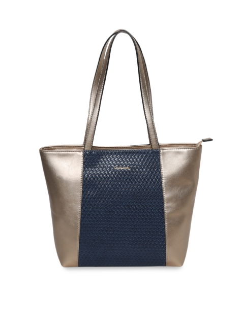 

David Jones Gold-Toned & Blue Colourblocked Shoulder Bag