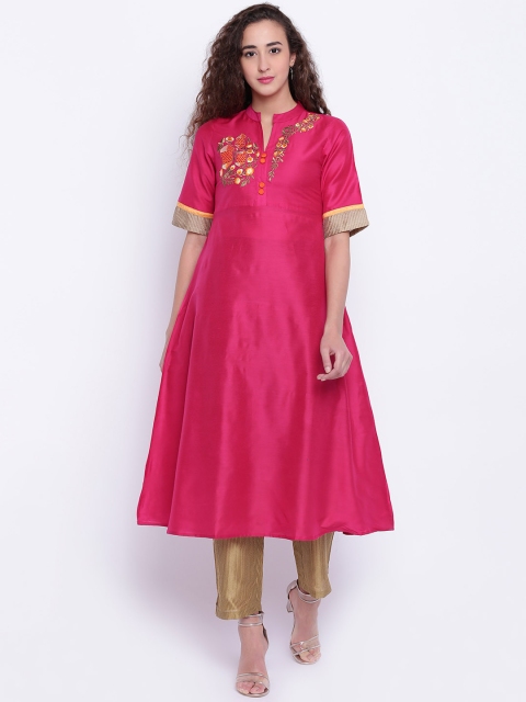 

Shakumbhari Women Pink Embroidered A-Line Kurta