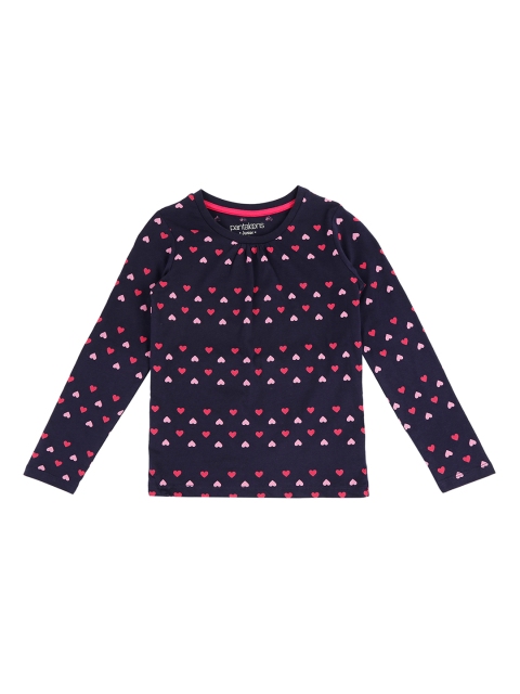 

Pantaloons Junior Girls Navy Blue Pink Printed Round Neck Pure Cotton T-shirt