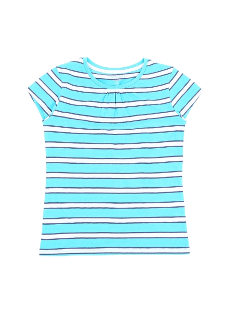 

Pantaloons Junior Girls Turquoise Blue & White Striped Round Neck T-shirt