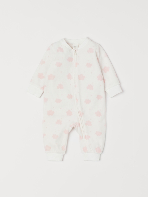 

H&M Kids Unisex White & Pink Printed Velour Rompers