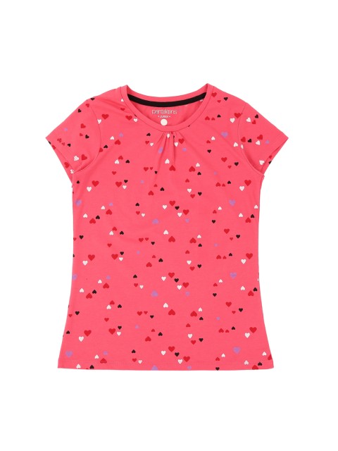 

Pantaloons Junior Girls Pink & Yellow Printed Round Neck T-shirt
