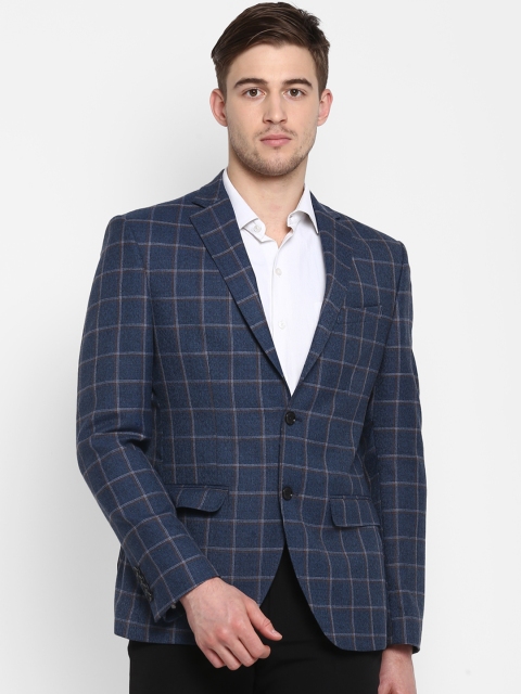 

Aditi Wasan Men Blue Checked Single-Breasted Formal Blazer