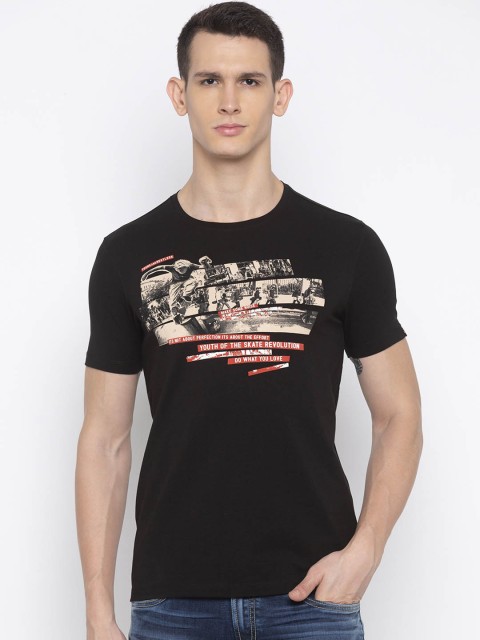 

SPYKAR Men Black Printed Round Neck T-shirt