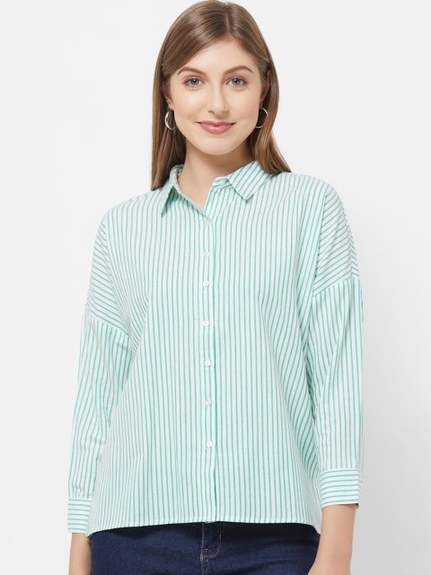

109F Women Green & Off-White Regular Fit Striped Casual Shirt