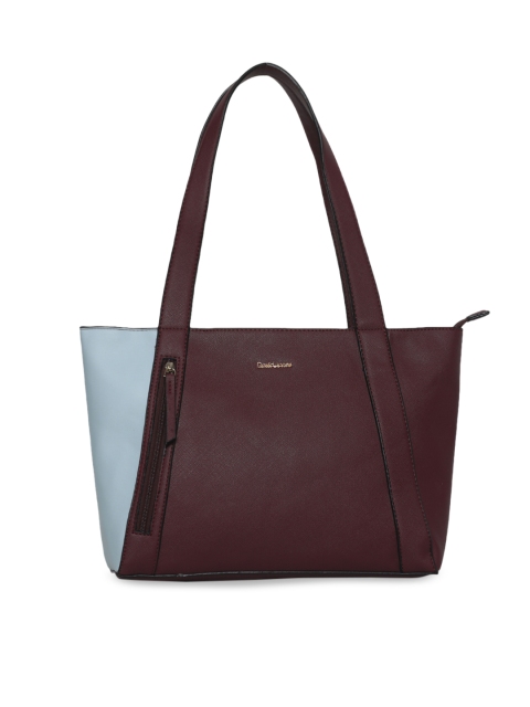

David Jones Maroon & Blue Colourblocked Handheld Bag