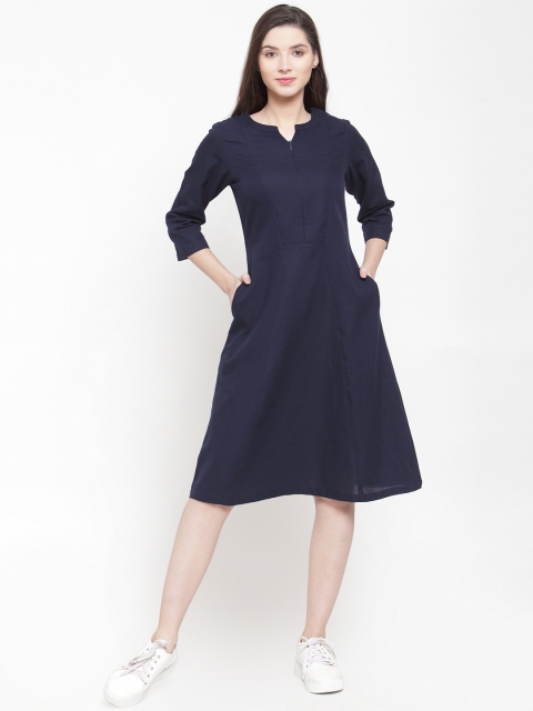 

Ayaany Women Navy Blue Solid Fit and Flare Dress