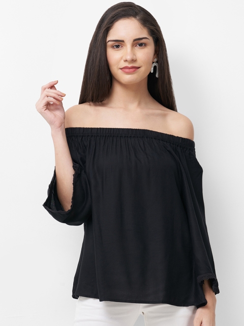 

Fusion Beats Women Black Solid Bardot Top
