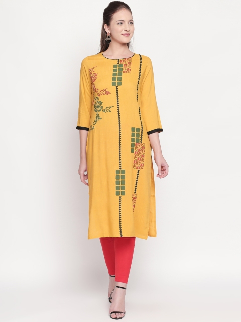 

ZRI Women Yellow Printed Straight Kurta