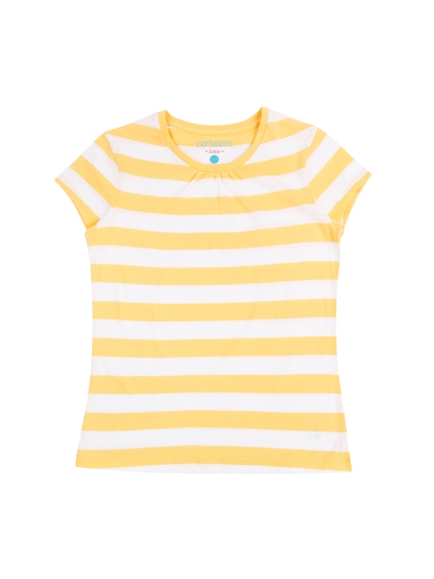 

Pantaloons Junior Girls Yellow & White Striped Round Neck T-shirt