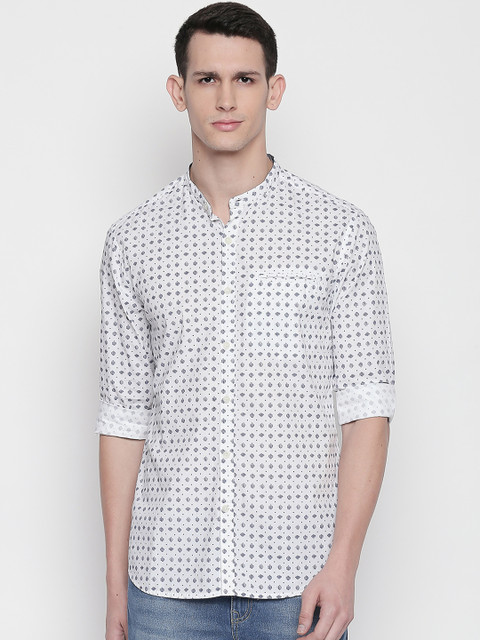 

BYFORD by Pantaloons Men White & Navy Blue Slim Fit Printed Casual Shirt