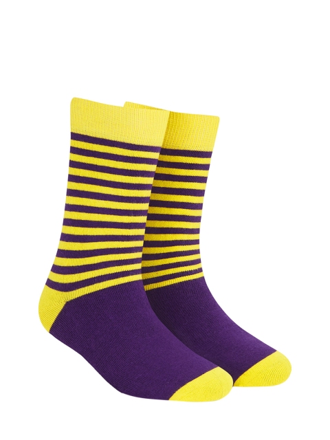 

Dynamocks Unisex Purple & Yellow Striped Calf-Length Socks