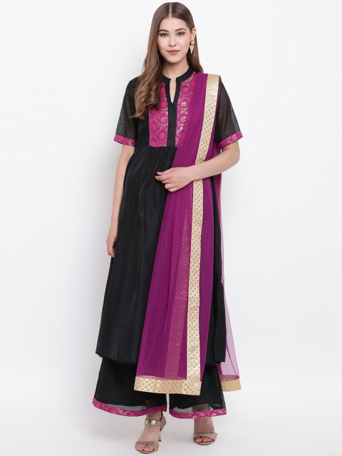 

Shakumbhari Women Black & Purple Yoke Design Kurta with Palazzos & Dupatta