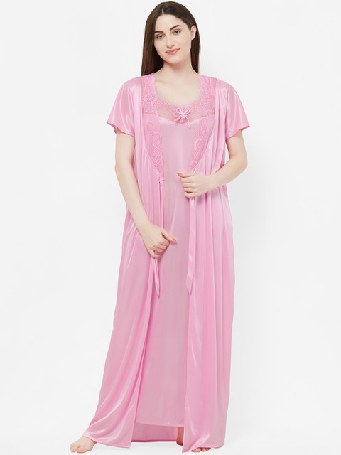 

FashionRack Women Pink Solid Nightdress