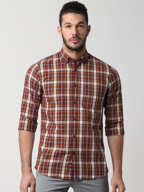 

Peter England Casuals Men Maroon Slim Fit Checked Casual Shirt