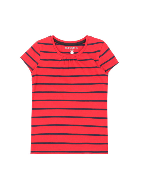 

Pantaloons Junior Girls Red & Navy Blue Striped Round Neck T-shirt